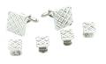 Silver plated diamond patterned square cufflinks and shirt studs formal set with presentation box. Made in the U.S.A