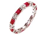 Baguette Ruby and Princess Shape Diamond Bar Set Full Circle Band, 18k White Gold, Ring Size 6.5, CTW 2.05