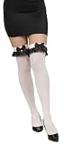 White Thigh Highs with Black Lace and Bow - Black/White