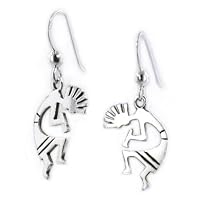 Kokopelli Southwestern Spirit of Music Sterling Silver Hook Earrings