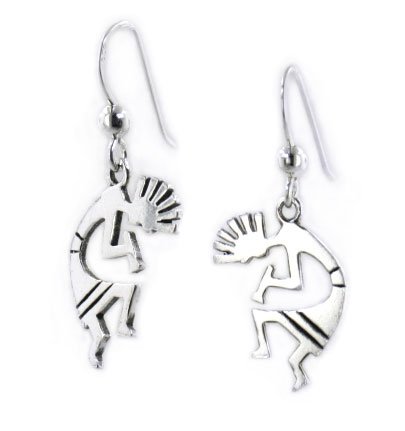 Kokopelli Southwestern Spirit of Music Sterling Silver Hook Earrings