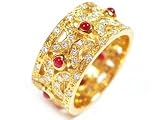 Diamond and Cabochon Ruby Right Hand Ring, 18k Yellow Gold, Ring Size 6 (T.w 1.60)