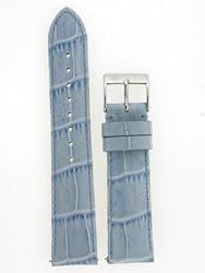 Ladies Watch Band Crocodile Grain Light Blue Glossy Built-In Spring Bars