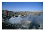 Climbers Walk Past Steam Escaping from Cracked Lava; the Volcano Has Been Active for Over 100 Years Photographic Poster Print by Peter Carsten, 24x18