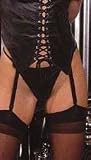 Leather Lace Up Corset with demi Cup Lace trim and boning Adjustable and detachable Garters shown with item EML9180 in Small Medium Large X-Large or 1X 2X 3X Queen Plus sizes