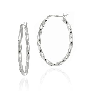 Sterling Silver Tarnish-Free Twisted Oval Hoop Earrings (1.0" Diameter)