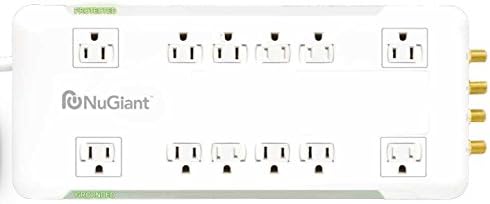 12 Outlet Surge Protector Power Strip Extended Core,(NSS36A)4480 Joules with 8 ft. 4 Coax Line Protection LED indicators ,UL,RoHS Certified, Supports 3D Home Theater HDTV, 4K TV LED.by NuGiant