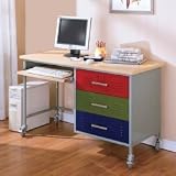 Kids Computer Desk with Changeable Drawer Panel in Silver Finish