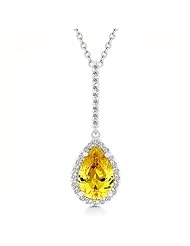 Alexander James White Gold Rhodium Bonded Tear Drop Pendant with Pave CZ on Bail and Around Pear Cut Yellow CZ in Silvertone Chain Not Included