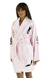 Lingerie & Heels Appliqued Bathrobe, 100% Cotton Terry Cloth, Short, Lt. Pink, One Size