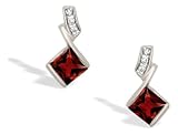 14K White Gold Genuine Square Garnet and Diamond Drop Earrings