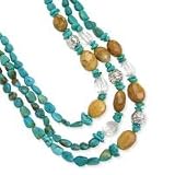 .925 Silver, Turquoise, Jasper and Quartz 3-Strand Necklace- 18