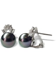 18K white gold Siona Black Tahitian cultured pearl and diamond earring