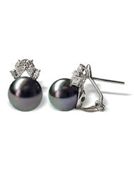 18K white gold Siona Black Tahitian cultured pearl and diamond earring