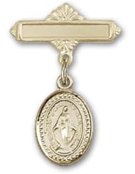 14kt Gold Baby Badge with Miraculous Charm and Polished Badge Pin