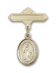 Gold Filled Baby Badge with Miraculous Charm and Polished Badge Pin