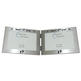 ' Baby's 1st Scan Picture & Baby's 2nd Scan Picture ' - Twin Folding Photo Picture Frame Baby Christening Gift - 5 x 3.5 " - Brushed Aluminium Satin Silver Colour