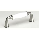 Cabinet Pull, Manchester, Brushed Nickel with White