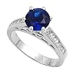 Sterling Silver Ring - Clear CZ and Round Blue Sapphire - Prong Set - 10 mm x 3 mm, Sizes 5-10 Sterling Silver Ring - Clear CZ and Round Blue Sapphire - Prong Set - 10 mm x 3 mm, Sizes 5-10