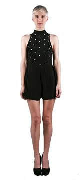 ZANDRA PLAYSUIT PLAIN BLACK WITH CRYSTAL