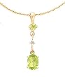 14k Gold, Peridot & Diamond 3 Stone Drop Pendant