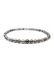 Multi-Color Tahitian Pearls Necklace with 14K Shinny Ball Clasp, 8x10.6mm. Light Circle Drop