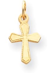 14k Yellow Gold Diamond Cut Children"s Cross Necklace