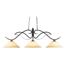 Z-Lite 126BRZ-GM16 54-Inch 3-Light Billiard Island Fixture with Golden Glass Shades by