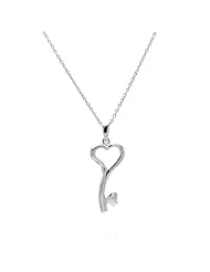 .925 Sterling Silver Key to My Heart Fashion Charm Necklace - 16+2 Inches