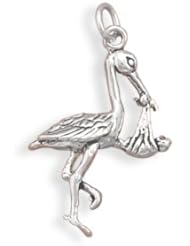 Sterling Silver Stork with Baby Charm