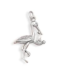 Stork with Baby Charm Sterling Silver, Made in the USA
