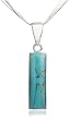 Sterling Silver Rectangle Turquoise  Pendant w/ Silver Inlay, 18"