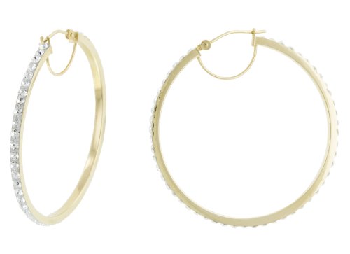 10k Yellow Gold Created White Crystal Hoop Earrings