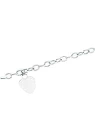 14K White Gold 4.75 mm Hollow Charm Bracelet with 15.5 mm Heart:7.5 INCH