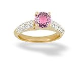 14K Yellow Gold Round Created Pink Sapphire and Diamond Engagement Ring