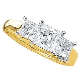 14K Gold 1/2 ctw. Princess Cut Three-Stone Diamond Ring Size 6: Jewelry