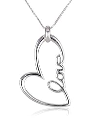 Sterling Silver "Love" Open Heart Pendant Necklace , 18"