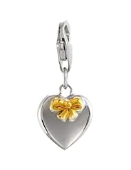 Sterling Silver Heart Charm IP Yellow Bow Accent
