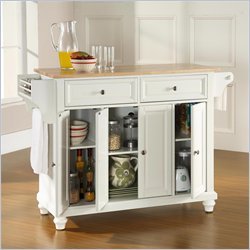 Crosley Furniture Cambridge Natural Wood Top Kitchen Island, White