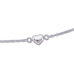 14K White Gold. Diamond Cut Cable Heart Anklet