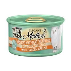 Fancy Feast Elegant Medleys Shredded White Meat Chicken Fare with Garden Greens, 3-oz cans (Pack of 24)