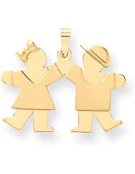 14k Solid Engravable Small Girl on Left & Boy on Right Charm