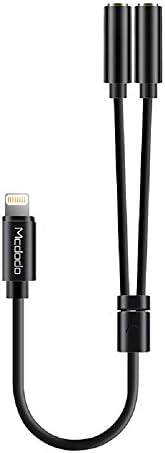 MDD-LtoD3-B lightning to 3.5 Stereo Y Splitter Cable，Iphone 7,6s,6/plus lightning to 2 Port（Dual）3.5mm Female Splitter Adapter (Black 4.72inch/12cm) (Black)
