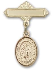 Gold Filled Baby Badge with St. John the Baptist Charm and Polished Badge Pin