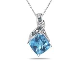Blue Topaz & Blue Diamond Ribbon Pendant in 14K White Gold