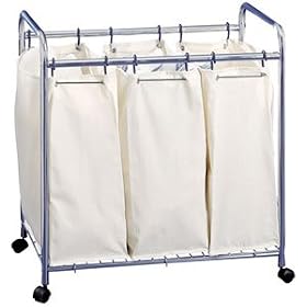 <b>Mobile Laundry Sorter w/3 Canvas Bags and 12 Hooks - (Chrome) Chrome Laundry Sorter</b>