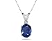 7X5mm Oval Sapphire and Diamond Stud Pendant in 14K White Gold