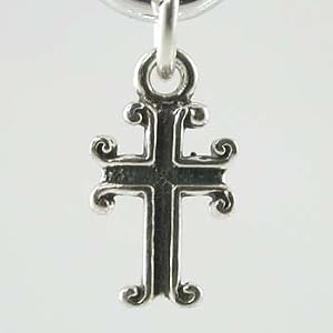 Tiny Ornate Cross Charm in Sterling Silver, #11855