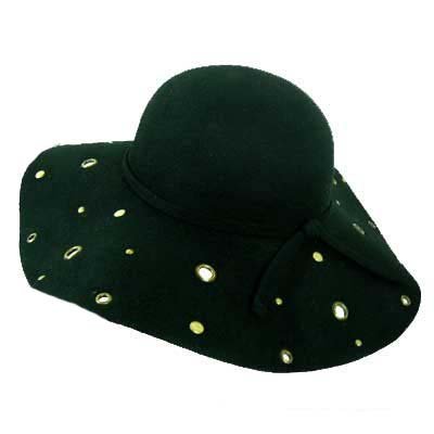 Buy SEXY STUDDED & RIVITED BLACK WOOL WIDE BRIM FLOPPY HAT