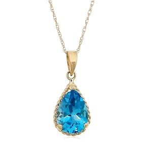 14k Yellow Gold Pear-Shaped Swiss Blue Topaz Rope Trimmed Pendant, 18 by Amazon.com Collection